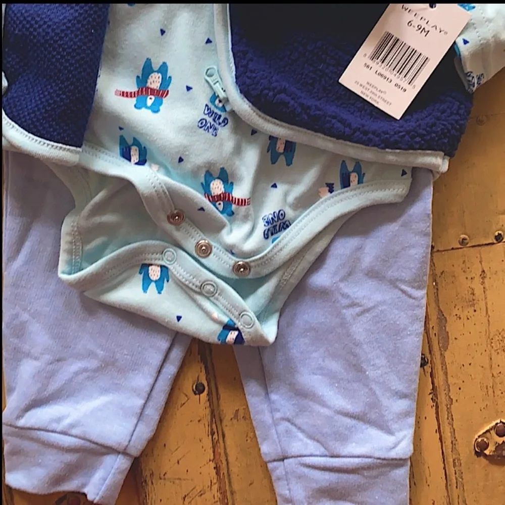 NWT TARGET WEEPLAY STRETCH BLUE FLEECE 3 PIECE OUTFIT SIZE 6 9 MONTHS COORD SET - Picture 7 of 7
